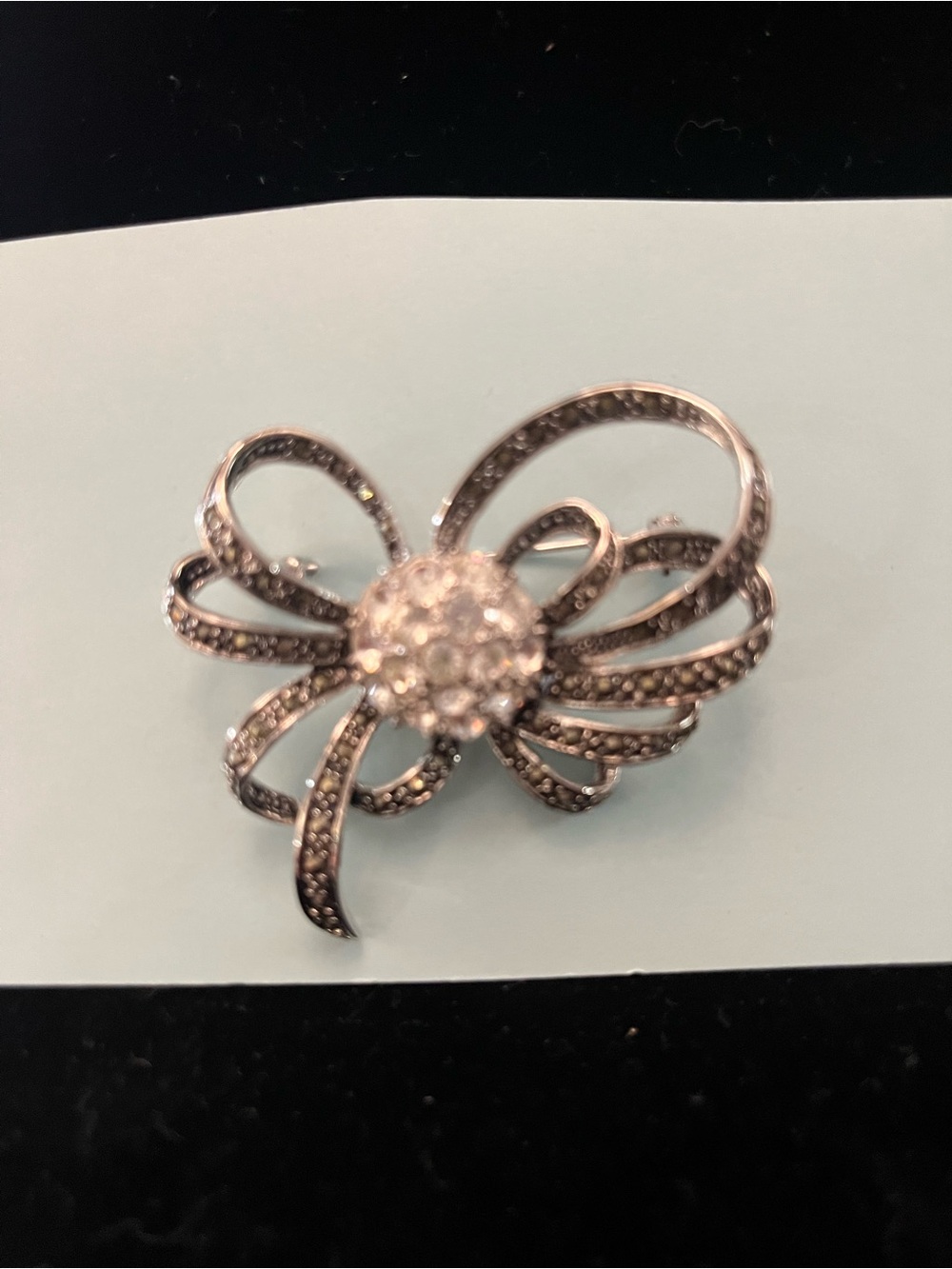Crystal Bow Brooch Pin in Silver Tone